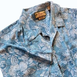 Pusser's BVI Silk Shirt Mens Medium Blue Camp Hawaiian Caribbean Resort Shirt